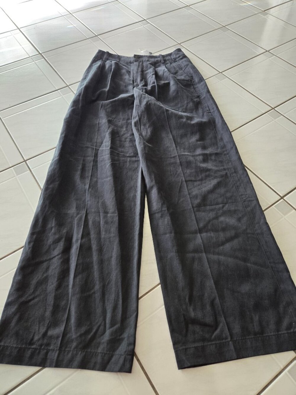 NWT Madewell Harlow Wide Leg Pant Drapey Twill Linen Blend Black 00 - Picture 2 of 5